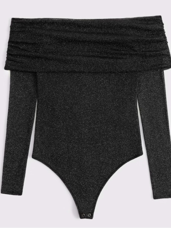 Abercrombie & Fitch Tops - Abercrombie & Fitch Black Long-Sleeve Off-The-Shoulder Mesh Bodysuit